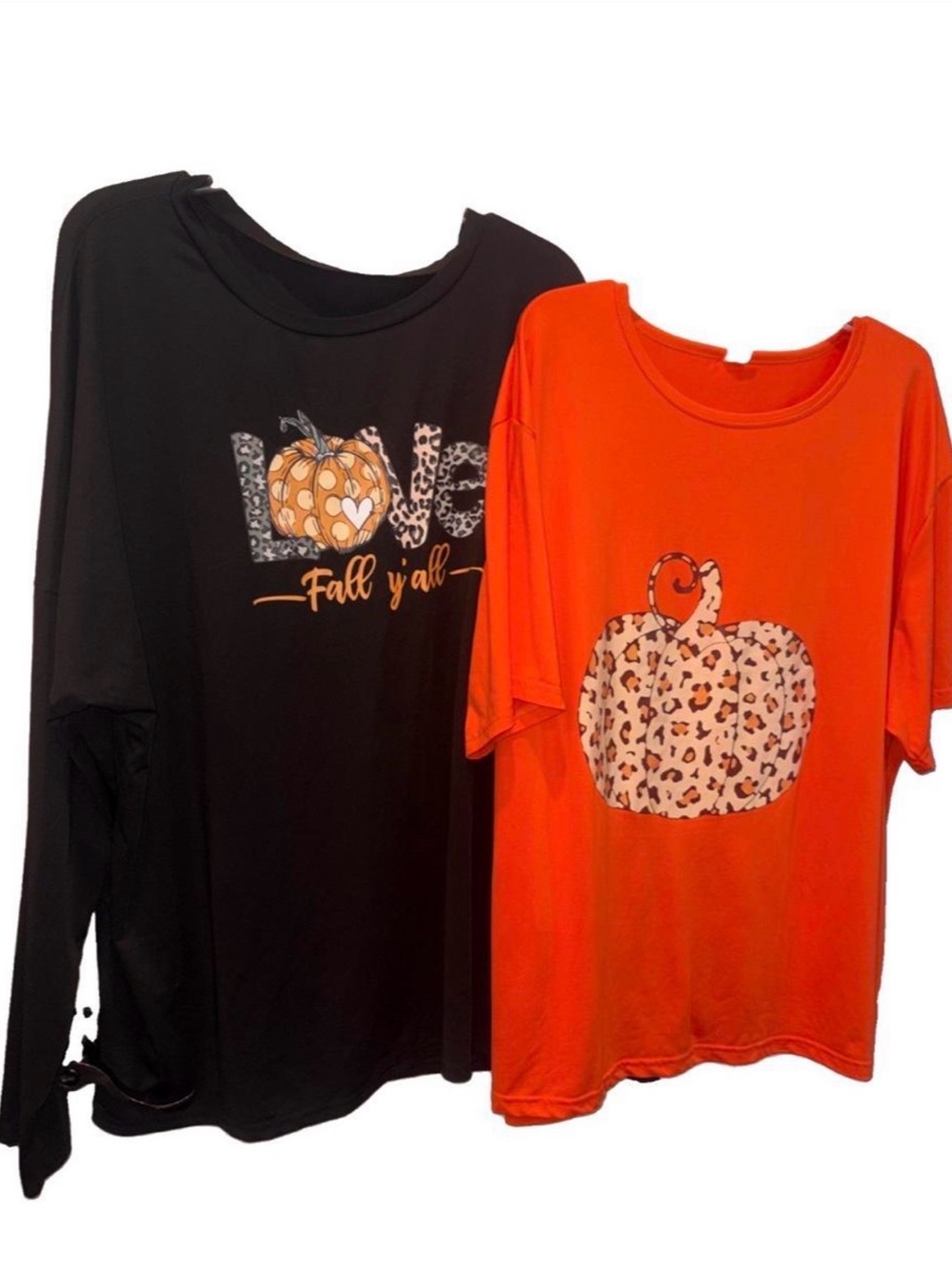 Womens Fall "Love" Pumpkin Leopard Print Long Sleeve & orange leopard t-shirt